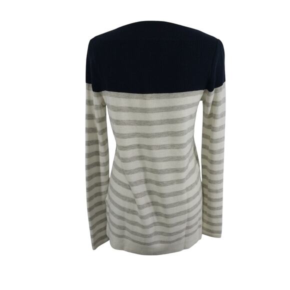 ANN TAYLOR LOFT! RICH BLACK, GRAY & WHITE STRIPED TUNIC STYLE SWEATER! SZ S - Picture 5 of 8